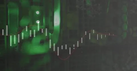 Displaying candlestick chart in server room, with white bars, black data markers Stock Illustration