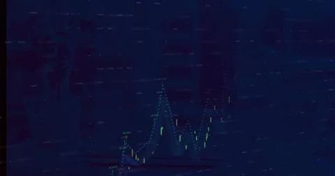 Displaying candlestick chart on trading platform, with dotted line, numeric Foto stock