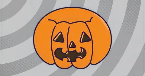Displaying carved jack-o'-lantern pumpkin sitting against swirling grey Illustrazione stock