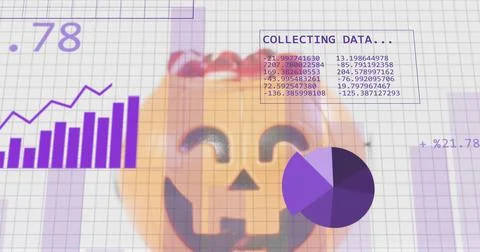 Displaying carved pumpkin sitting centered on grid-paper background, with pur Stock Illustration
