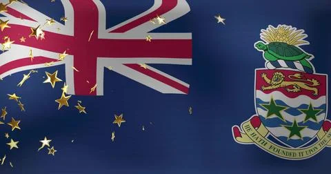 Displaying Cayman flag filling frame on navy field, with Union Jack, coat of Stock Illustration