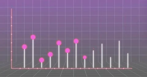 Displaying centered 3D column chart filling grid plane, with glowing baseline Stock Illustration