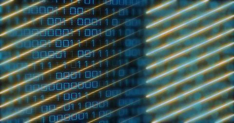 Displaying centered abstract panel of blue binary digits in data stream, with Stock Illustration