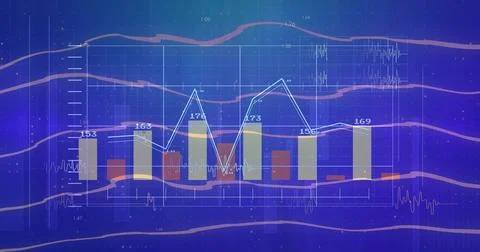 Displaying centered bar-and-line chart on-screen, showing beige bars, blue line, Stock Illustration