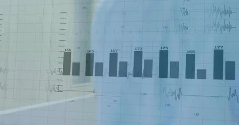 Displaying centered bar chart with ECG-like waveform traces on monitor, showing Stock Illustration