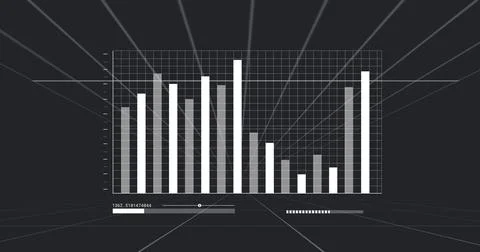 Displaying centered bar chart with twelve vertical bars and gridlines in 3D Stock Illustration