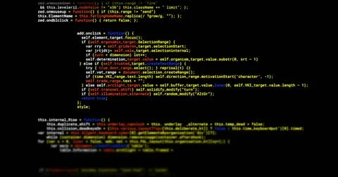 Displaying centered block of JavaScript code on dark editor screen, showing 库存照片