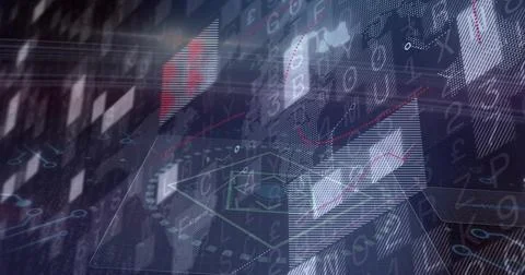 Displaying centered clear 3D panel floating on digital screen, with trend lines, Stock Illustration