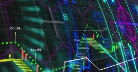 Displaying centered cluster of financial charts on trading dashboard, with Stock Illustration
