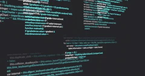 Displaying centered code block on dim workstation monitor, showing functions, Stock Illustration