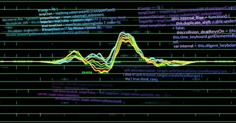 Displaying centered color line plots forming waveform peak on screen, with Stock Illustration