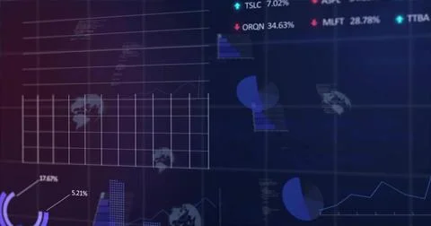 Displaying centered data dashboard on screen, layering grid, pie and bar charts, Stock Photos