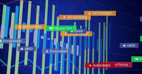 Displaying centered data panel on dark blue grid, showing vertical bars, line Stock Illustration