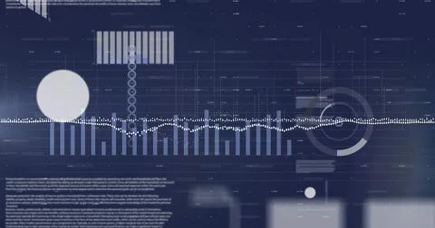 Displaying centered data readout filling on-screen dashboard, with dotted wave, Stock Photos