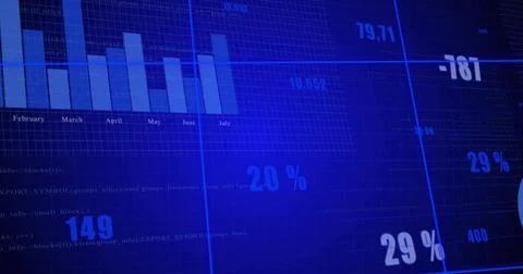 Displaying centered digital dashboard on screen, showing bar chart, 20% and 29% Stock Illustration