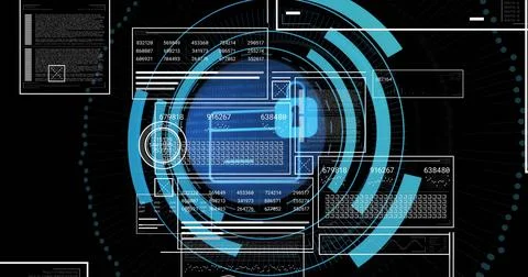 Displaying centered digital HUD pulsing in virtual dashboard with keyboard icon Illustrazione stock