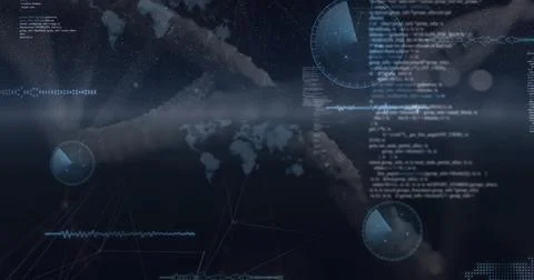 Displaying centered digital world map in virtual dashboard, with HUD gauges and イラスト素材