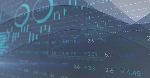Displaying centered financial data on blue to teal gradient, showing numeric  Stock Illustration