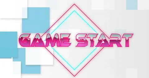 Displaying centered GAME START text pulsing with neon diamond glow on splash  Stock Illustration
