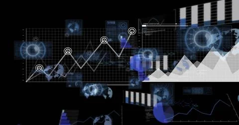 Displaying centered grid line chart rising on virtual dashboard, with circular Stock Illustration