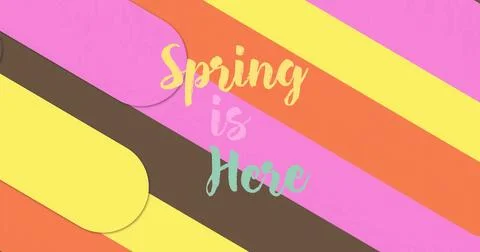 Displaying centered hand-lettered 'Spring is Here' on greeting card with Illustrazione stock