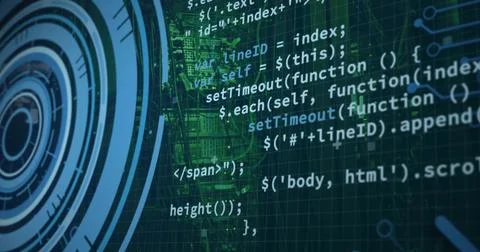 Displaying centered JavaScript and jQuery code on-screen grid, with large HUD Stock Illustration