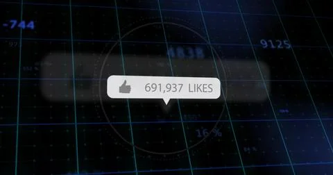 Displaying centered likes bubble glowing on dark grid dashboard, with thumbs-up Stock Illustration