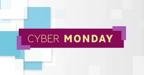Displaying centered maroon banner featuring CYBER MONDAY in online poster, wi Stock Illustration
