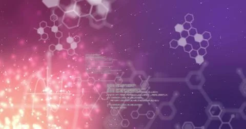 Displaying centered molecular data viz in purple-pink gradient, with hexagon Illustrazione stock