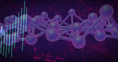 Displaying centered molecular network spanning magenta grid with purple nodes Stock Illustration