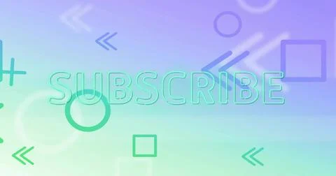 Displaying centered outlined aqua SUBSCRIBE glowing on gradient banner with Stock Photos