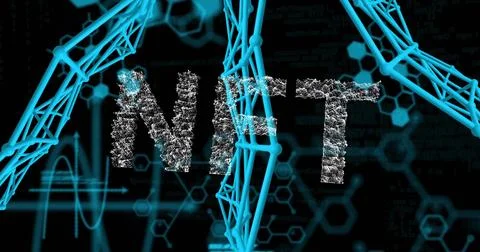 Displaying centered particle-text forming NIT in virtual lab, with cyan lattice Stock Illustration