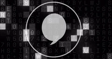 Displaying centered speech bubble with thin ring circling it on tiled grid, Stock Illustration