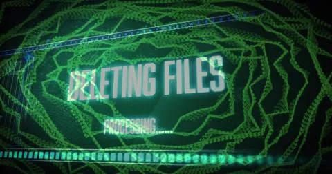 Displaying centered status showing DELETING FILES on screen, with glitch Stock Illustration