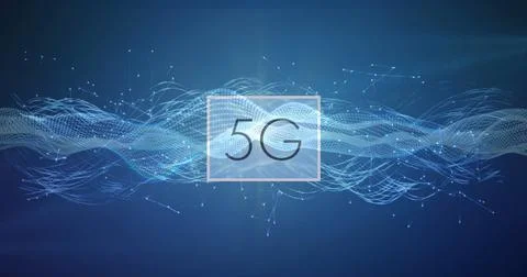 Displaying centered transparent rectangle highlighting 5G text in network Stock Photos