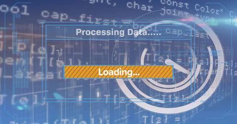 Displaying centered UI loading overlay in data center, showing Processing Data Stock Photos
