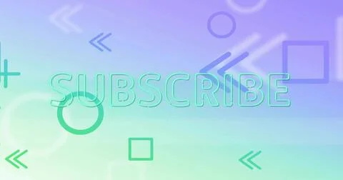 Displaying centered uppercase SUBSCRIBE with aqua neon outline on digital Stock Illustration