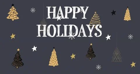 Displaying centered white HAPPY HOLIDAYS text on dark gray card, showing Stock Illustration