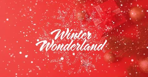 Displaying centered Winter Wonderland script sparkling over red background, with 스톡 일러스트