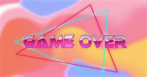 Displaying central 3D 'GAME OVER' text floating on pastel gradient backdrop,  Ilustração Stock