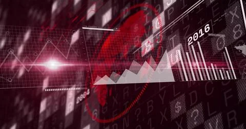 Displaying central area chart with white peaks on digital HUD, featuring radar Stock Illustration