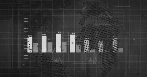 Displaying central bar chart in analytics dashboard, with value labels, Stock Photos