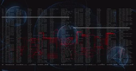 Displaying central blue skull overlaying red circuit diagrams on dark monitor, Illustrazione stock