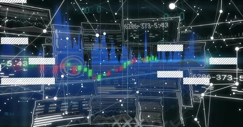 Displaying central candlestick chart pulsing in virtual trading dashboard, with 스톡 일러스트