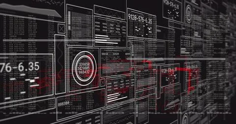 Displaying central circular gauge and adjacent panels in virtual HUD, with red Stock Illustration