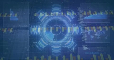 Displaying central circular holo HUD with concentric rings in virtual dashboard, 스톡 일러스트