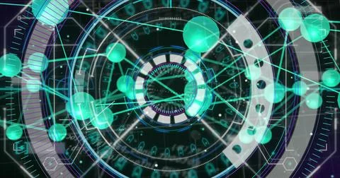 Displaying central circular hub projecting data in virtual cyberspace, with 스톡 일러스트