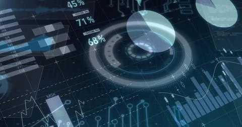 Displaying central circular HUD and translucent sphere on holo grid, showing Stock Illustration