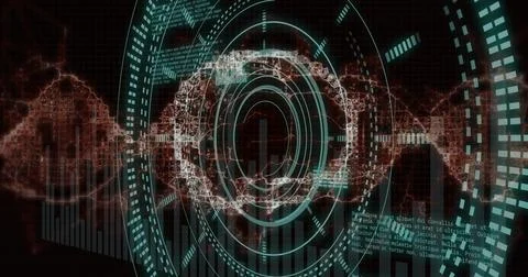 Displaying central circular HUD and intersecting waveform in virtual dashboard, Stock Illustration