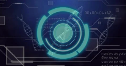 Displaying central circular HUD in diagnostic UI, showing three DNA helices Stock Illustration